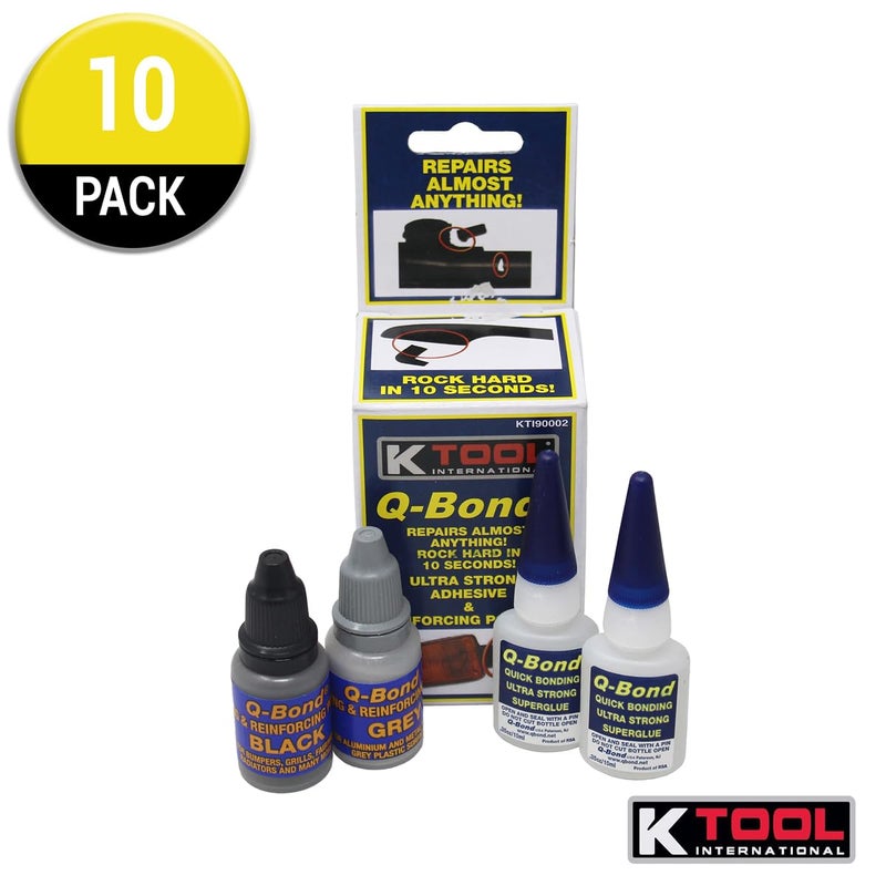 K-Tool International K Tool International 90003 Q Bond Ultra Strong Adhesive Kit for Garages, Repair Shops and, DIY, Hard Plastics/PVC/Metals, (2) Adhesive Bottles, (1) Plastic and (1) Metal Reinforcing Powders, 10 Pack - Image 3
